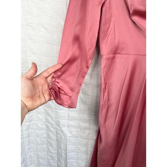 Lush Pink Mauve Satin Square Neck Long Sleeve Midi Dress Size Small Mauve Woods - Picture 4 of 9